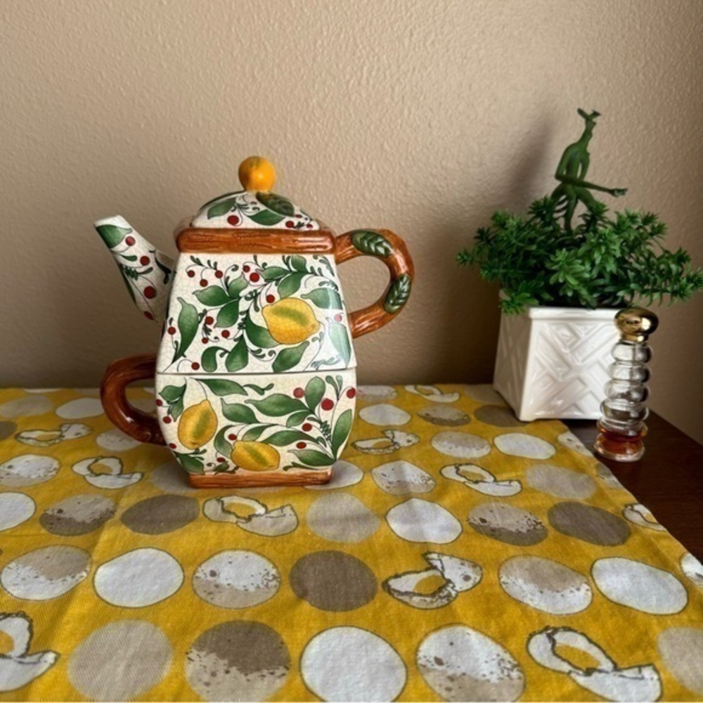 Pacific Rim hand painted Lemons and berries teacup and teapot set